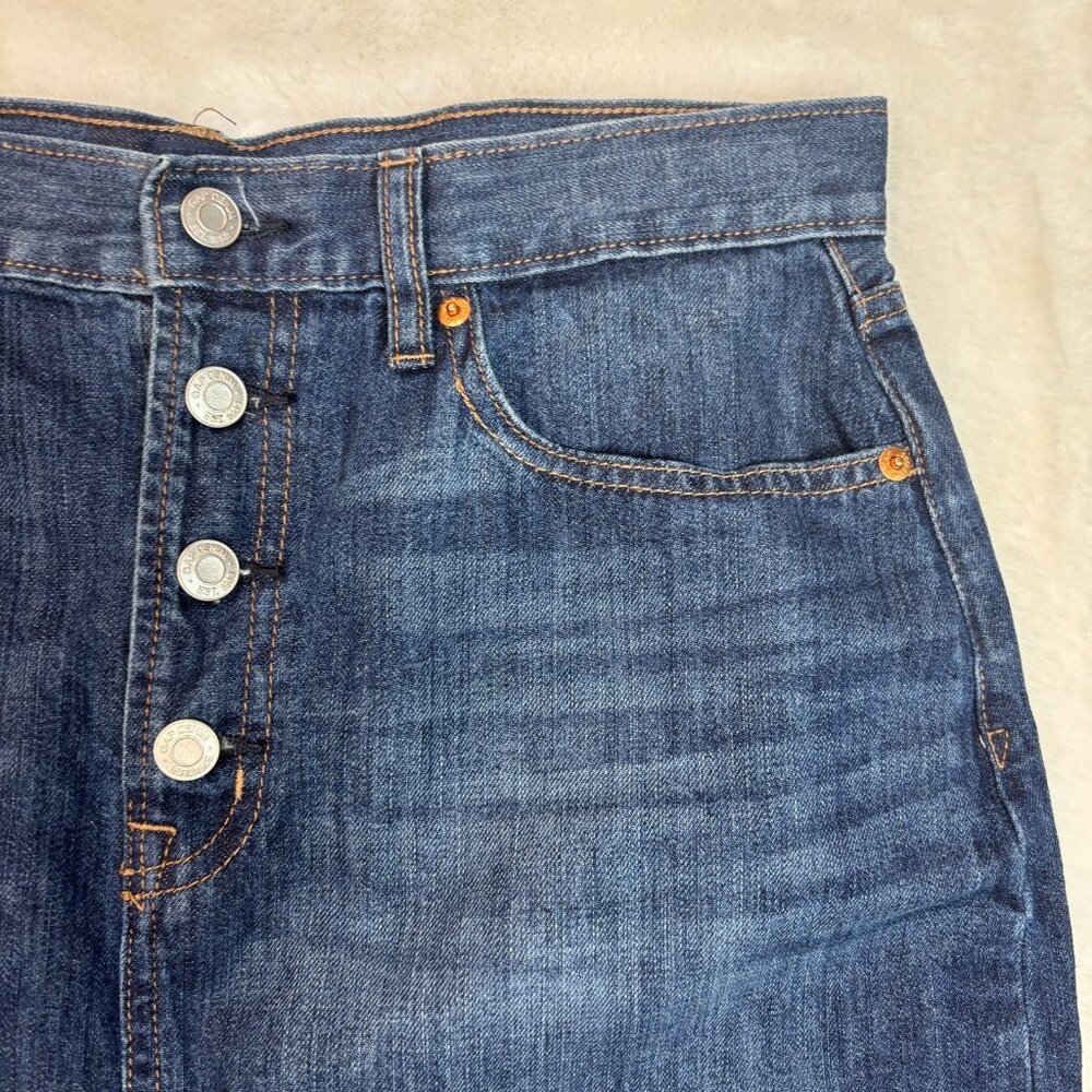 Gap Mini Skirt 30 Medium Wash Denim Button-Fly Raw Hem Blue Cotton Casual - Picture 2 of 8
